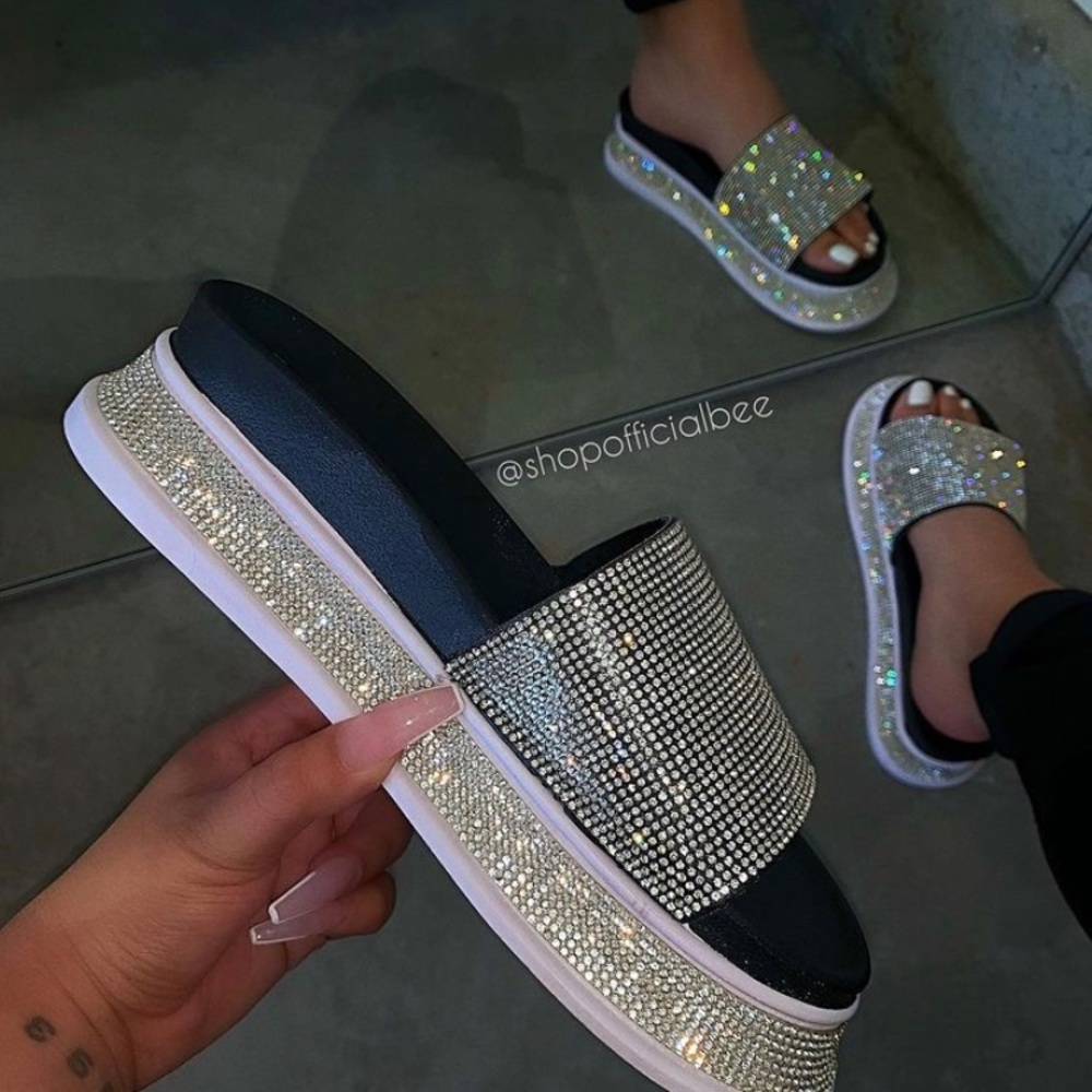 Black Rhinestone Sandals